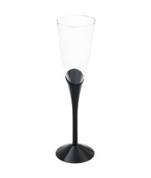 Plastik champagneglas med sort fod, 6 stk