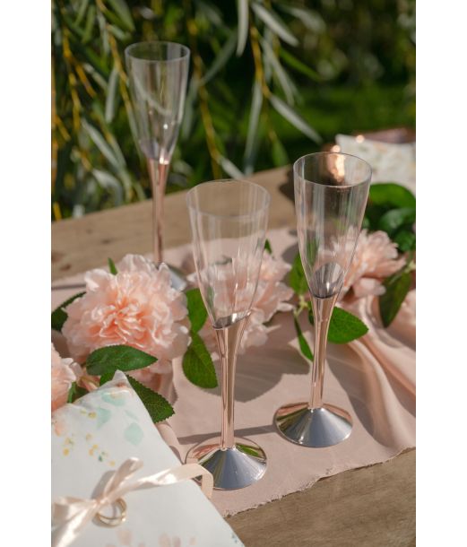 Plastik champagneglas med rose gold fod, 6 stk