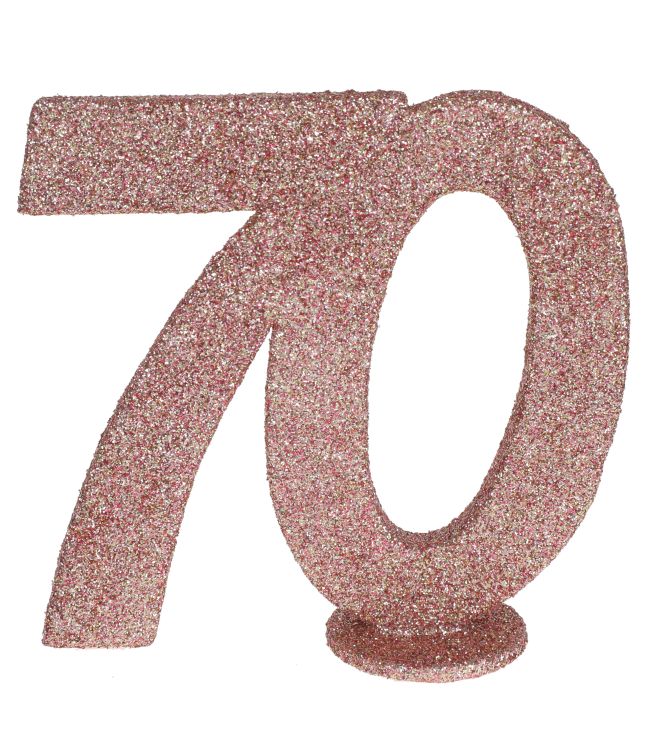Borddekoration med rose gold glimmer, 70 år