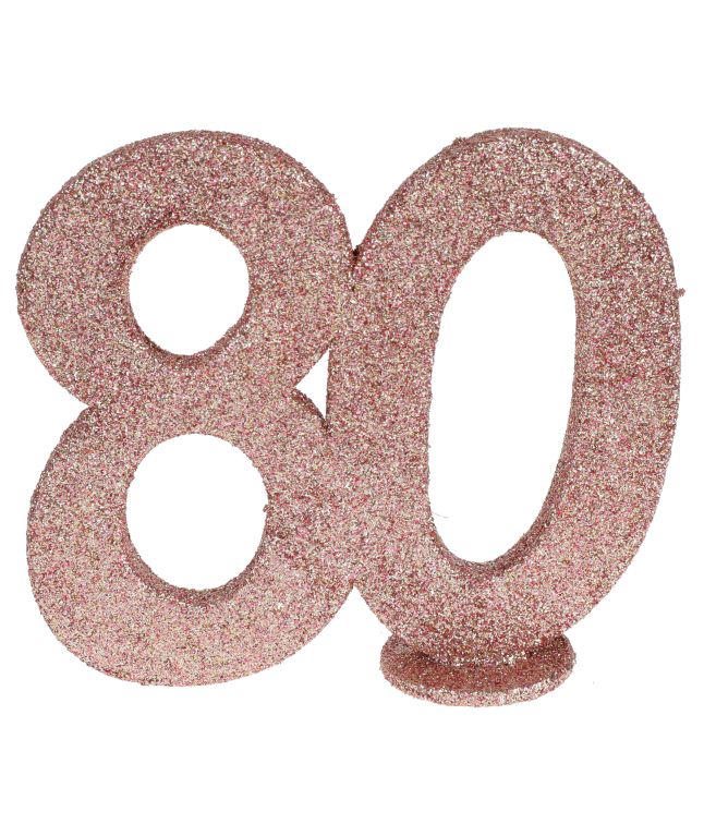 Borddekoration med rose gold glimmer, 80 år
