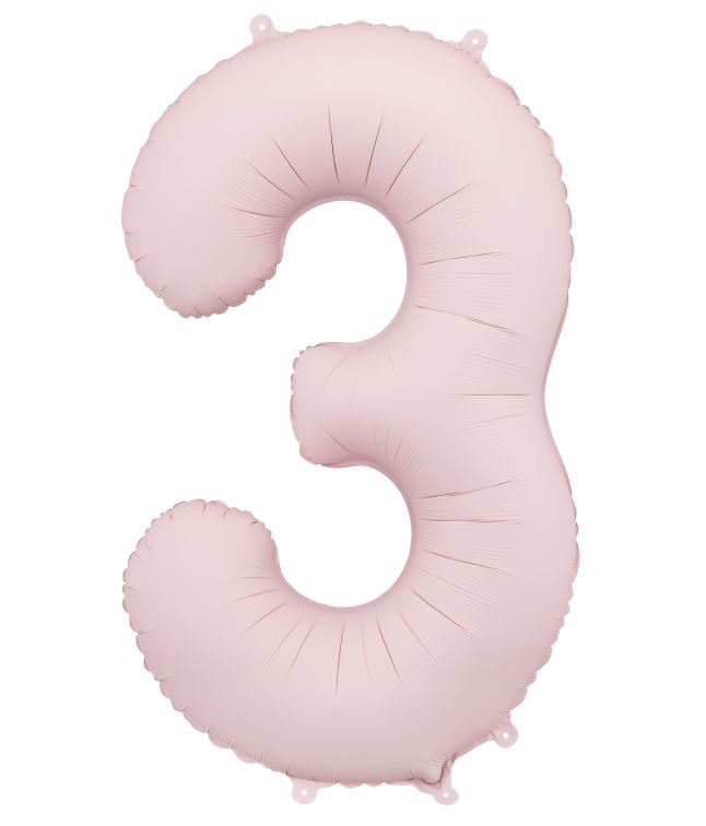 Lyserød tal folieballon 3, 86 cm