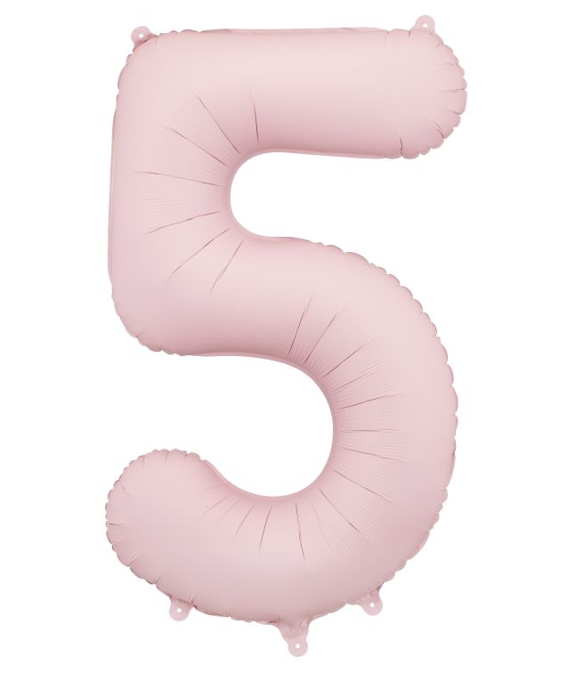 Lyserød tal folieballon 5, 86 cm