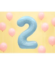 Lyseblå tal folieballon 2, 86 cm