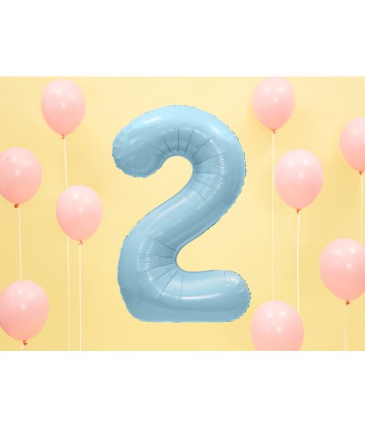 Lyseblå tal folieballon 2, 86 cm