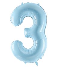 Lyseblå tal folieballon 3, 86 cm 
