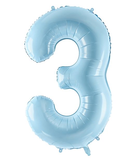 Lyseblå tal folieballon 3, 86 cm 