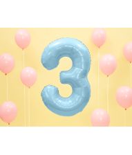 Lyseblå tal folieballon 3, 86 cm 