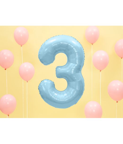 Lyseblå tal folieballon 3, 86 cm 