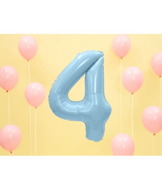 Lyseblå tal folieballon 4, 86 cm