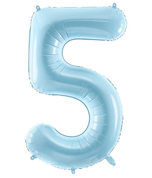 Lyseblå tal folieballon 5, 86 cm