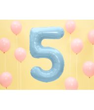 Lyseblå tal folieballon 5, 86 cm