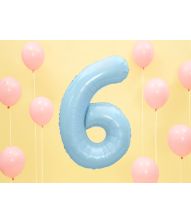 Lyseblå tal folieballon 6, 86 cm