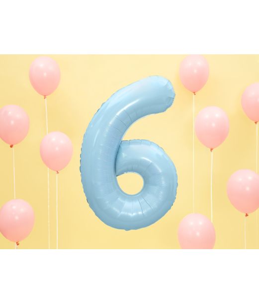 Lyseblå tal folieballon 6, 86 cm