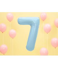 Lyseblå tal folieballon 7, 86 cm