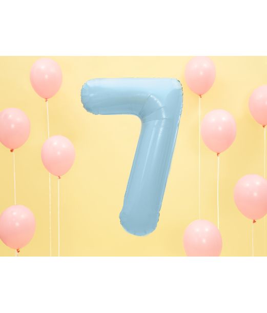 Lyseblå tal folieballon 7, 86 cm