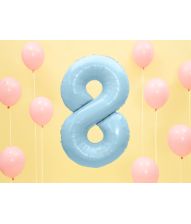 Lyseblå tal folieballon 8, 86 cm