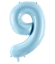 Lyseblå tal folieballon 9, 86 cm