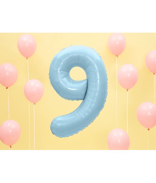 Lyseblå tal folieballon 9, 86 cm