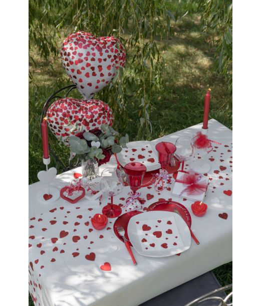 Bordløber med røde glimmer hjerter, 28 cm x 3 m