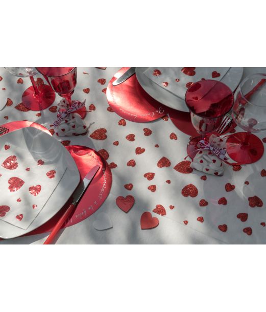 Bordløber med røde glimmer hjerter, 28 cm x 3 m