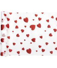 Bordløber med røde glimmer hjerter, 28 cm x 3 m