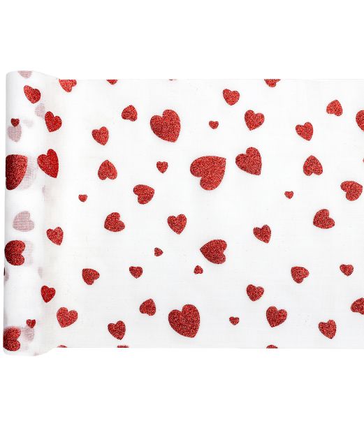 Bordløber med røde glimmer hjerter, 28 cm x 3 m