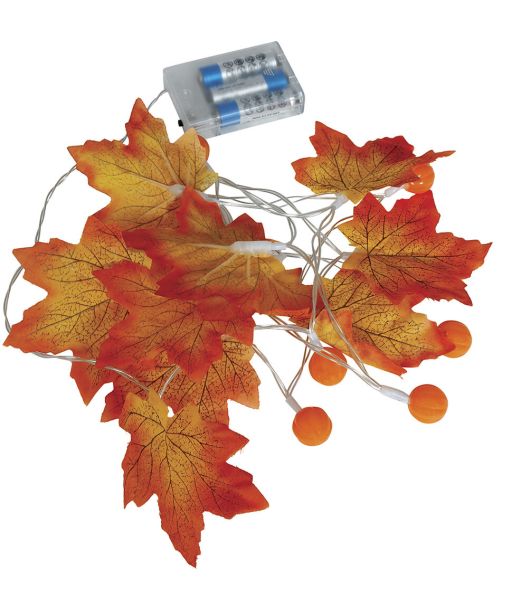 Lyskæde med græskar og blade, 315 cm