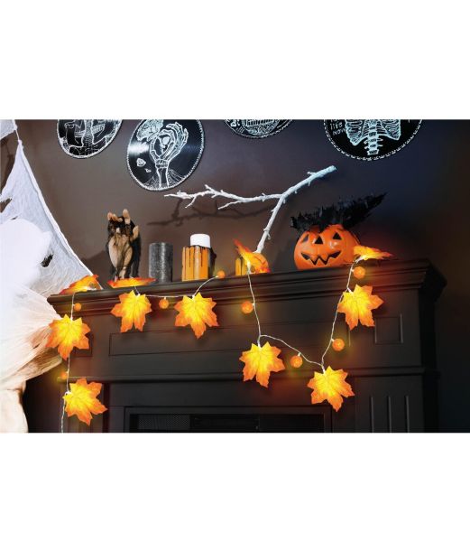 Lyskæde med græskar og blade, 315 cm