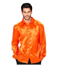 Orange disko satin skjorte