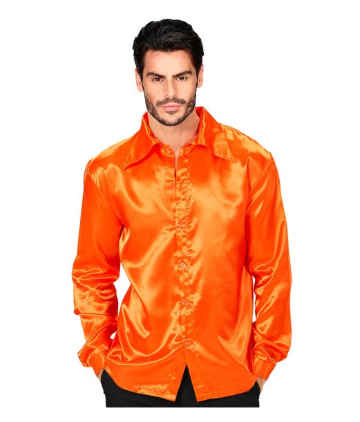 Orange disko satin skjorte