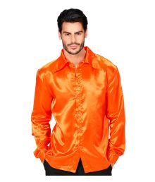 Orange disko satin skjorte