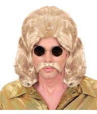 Blond 70er paryk og overskæg