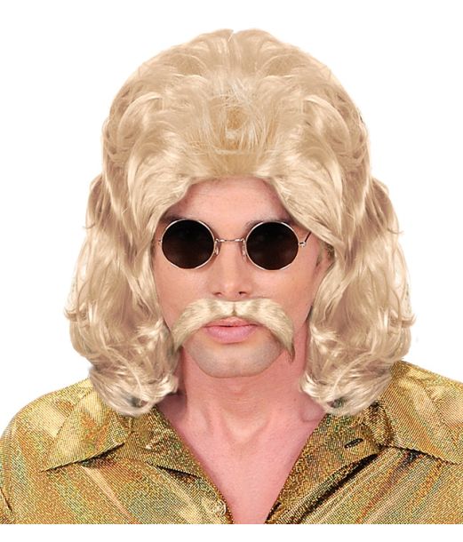 Blond 70er paryk og overskæg