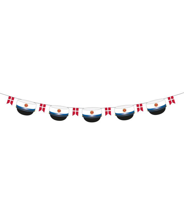 Guirlande med blå studenterhuer og flag 