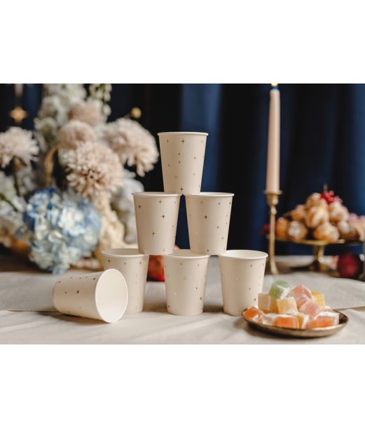 Beige papkrus med stjerner, 6 stk