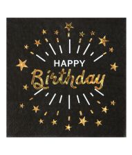 Sort og guld Happy Birthday servietter