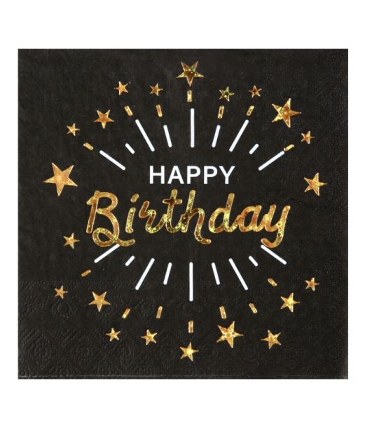 Sort og guld Happy Birthday servietter