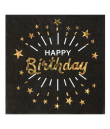 Sort og guld Happy Birthday servietter