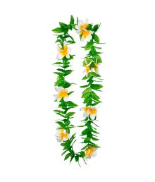 Hvid hawaiikrans med grønne blade