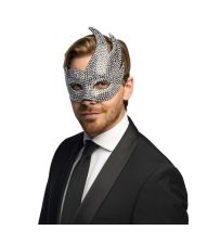 Sølv venetian maske med sten