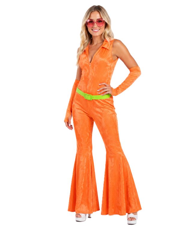 Neonorange jumpsuit til disco udklædningen