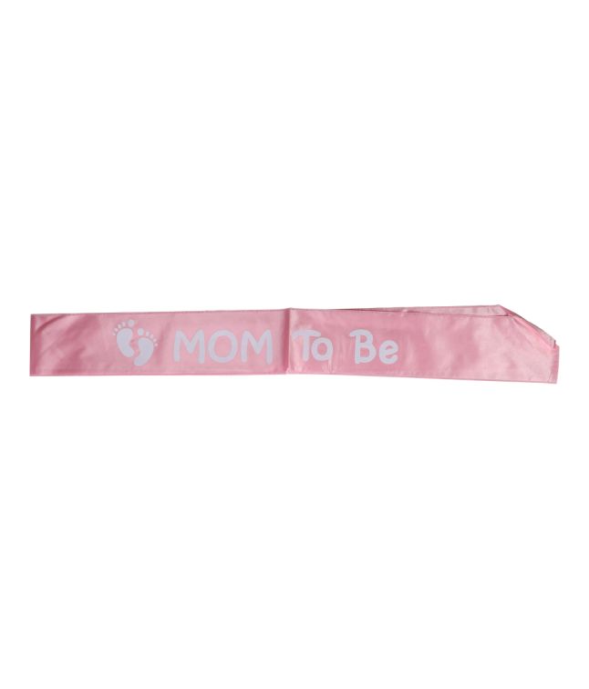 Lyserødt Mom to be skærf til babyshower.