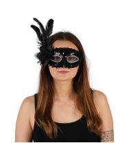 Sort maske med fjer