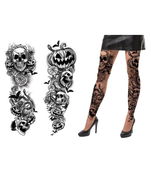 Strømpebukser med halloween tatoveringer