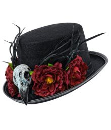 Voodoo hat med kranie og blomster
