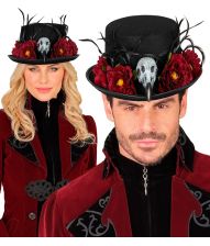 Voodoo hat med kranie og blomster