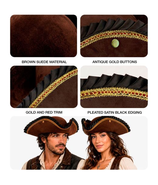 Deluxe Pirathat – Brun tricornerhat