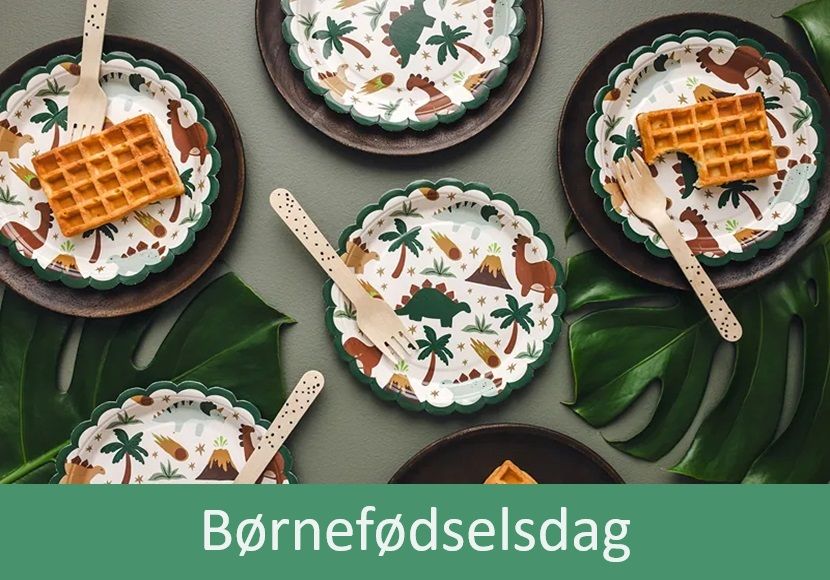 Engangsservice og pynt til børnefødselsdag.