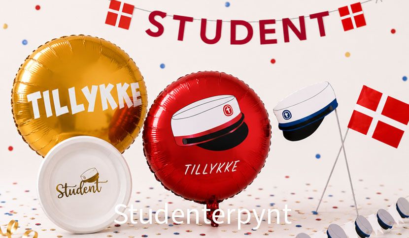 Studenterpynt i blå, rød og guld